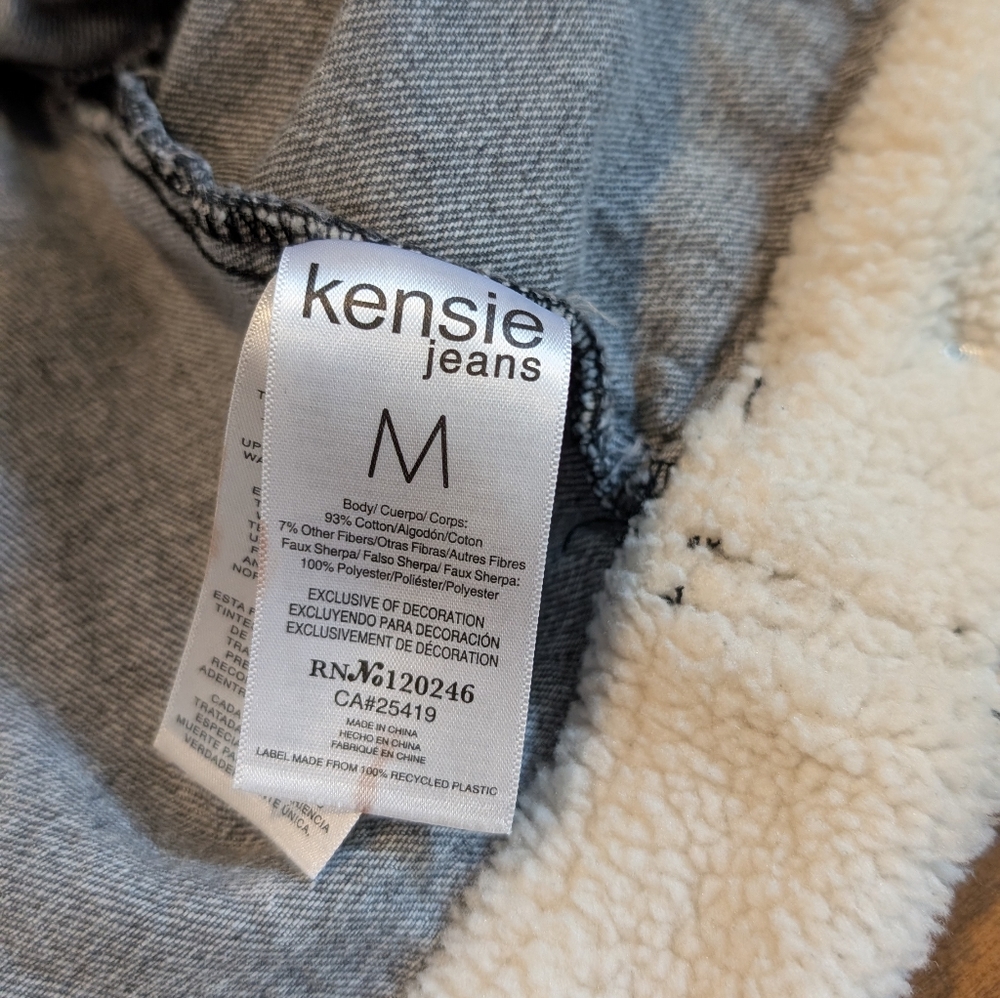 Kensie Washed Gray Cropped Sherpa-Trim Denim Jacket - Picture 6 of 6